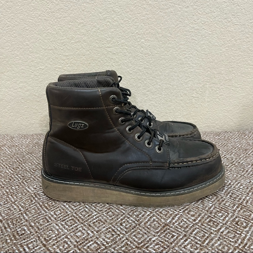 Lugz Monterey Mens Boots Lace Up Casual Walnut 8.5 W Steel Toe Skid Resistant